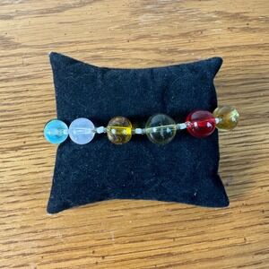 Genuine Crystal Gemstone Bead Bracelet Colorful Beads Charm Silver‎ Tone Clasp